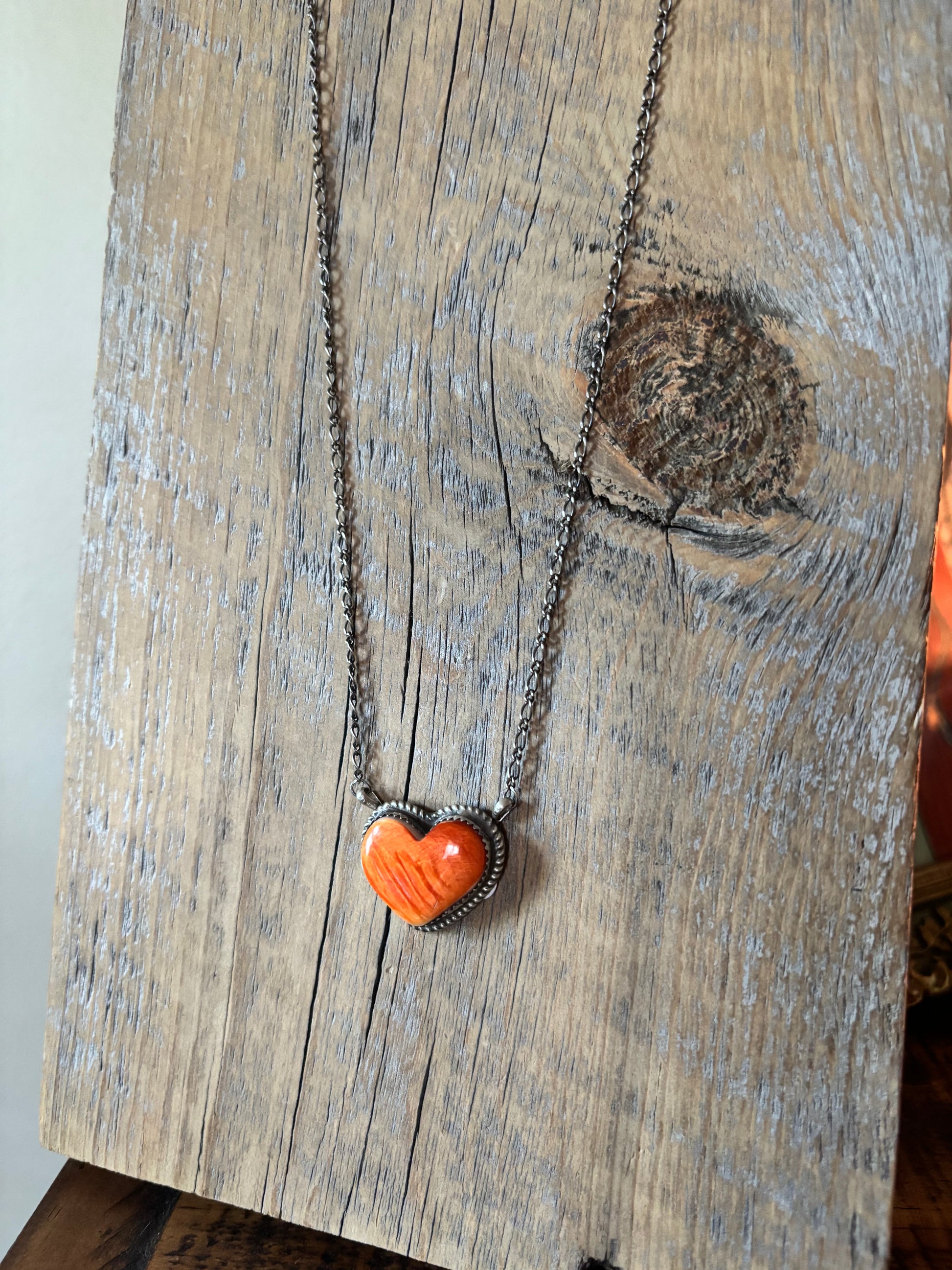 Donovan Nez Orange Spiny Heart Necklace