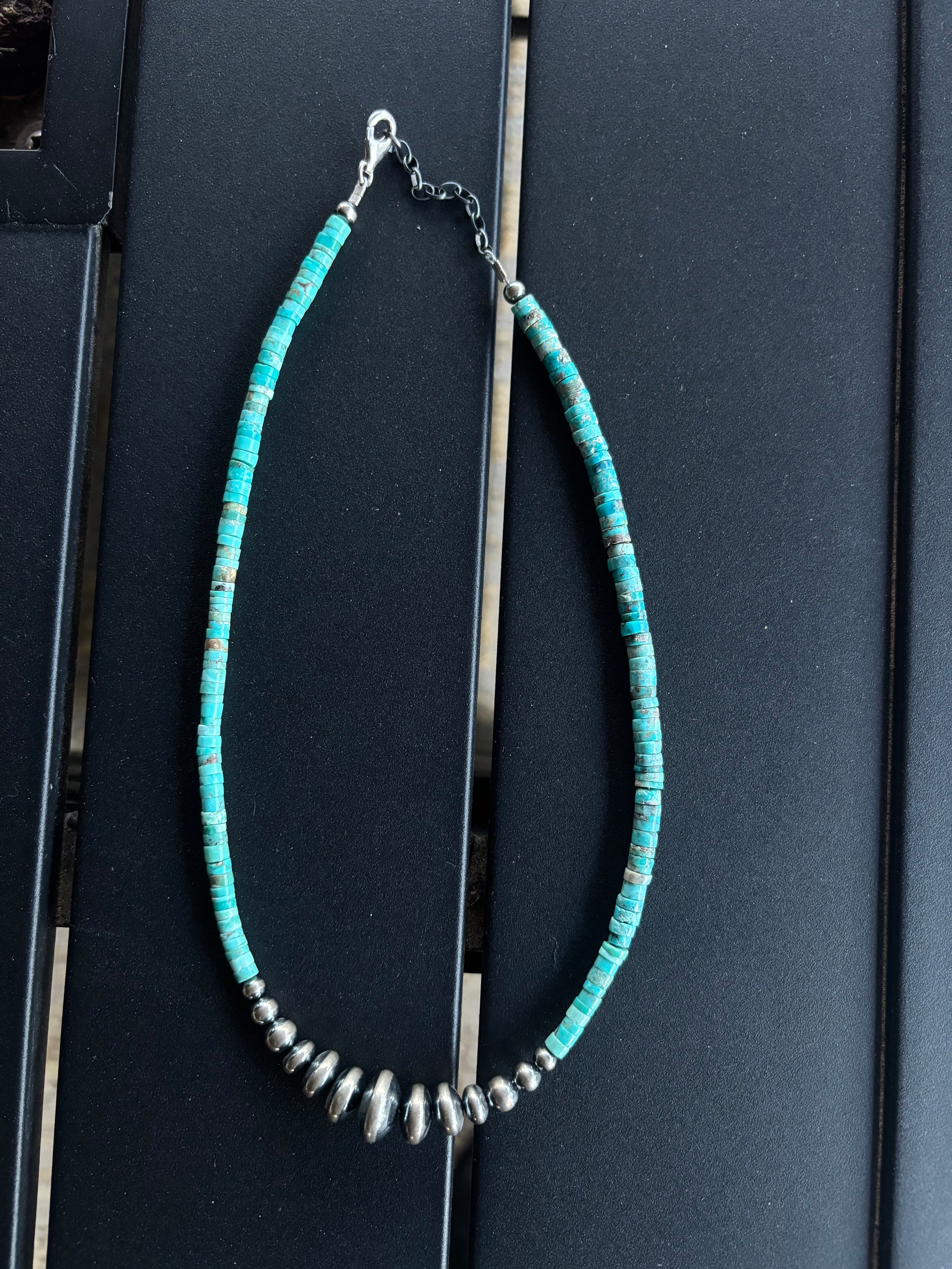 Turquoise Heishi + Rondelle Pearl Necklace