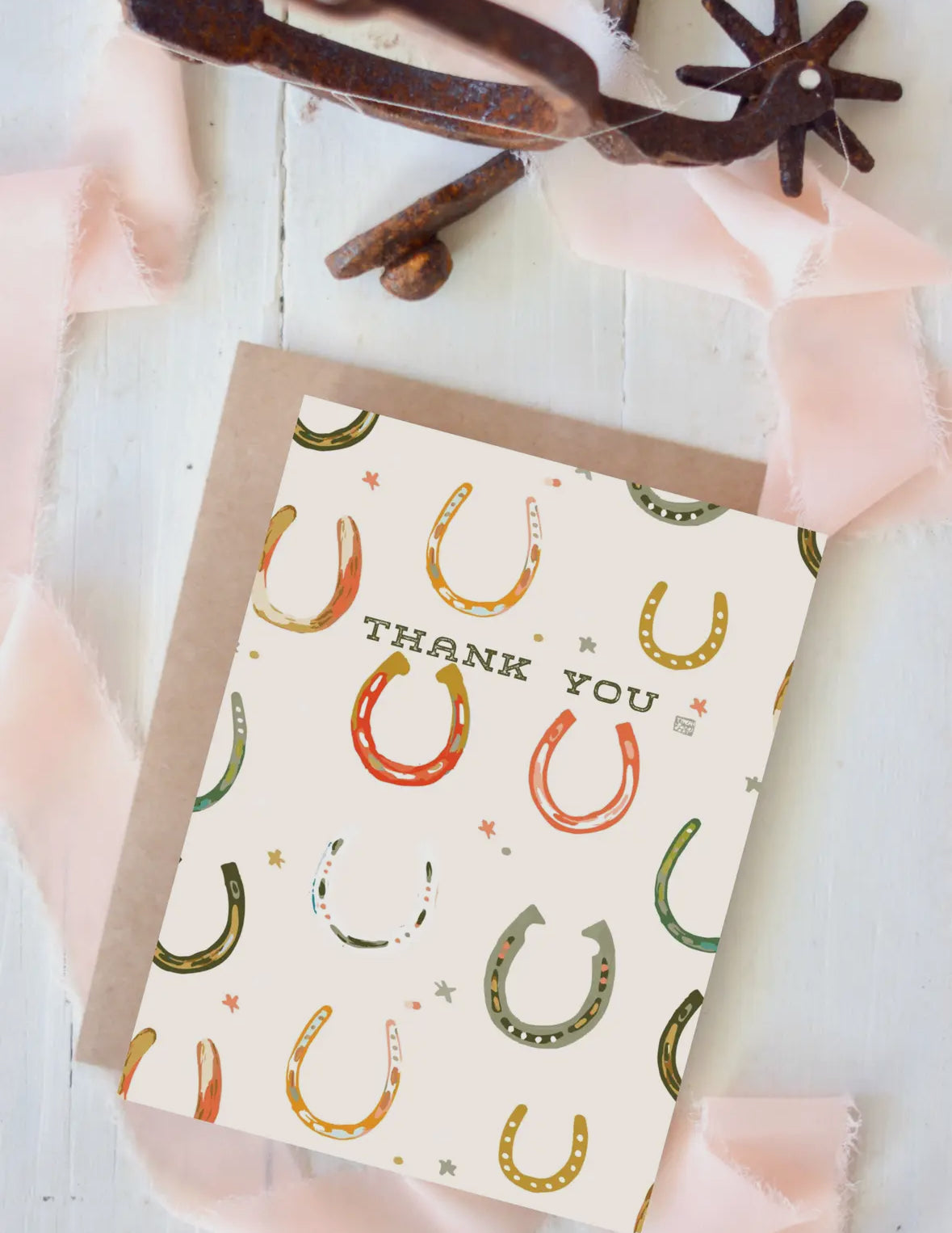Thank You Colorful Horseshoes Western Greeting Card