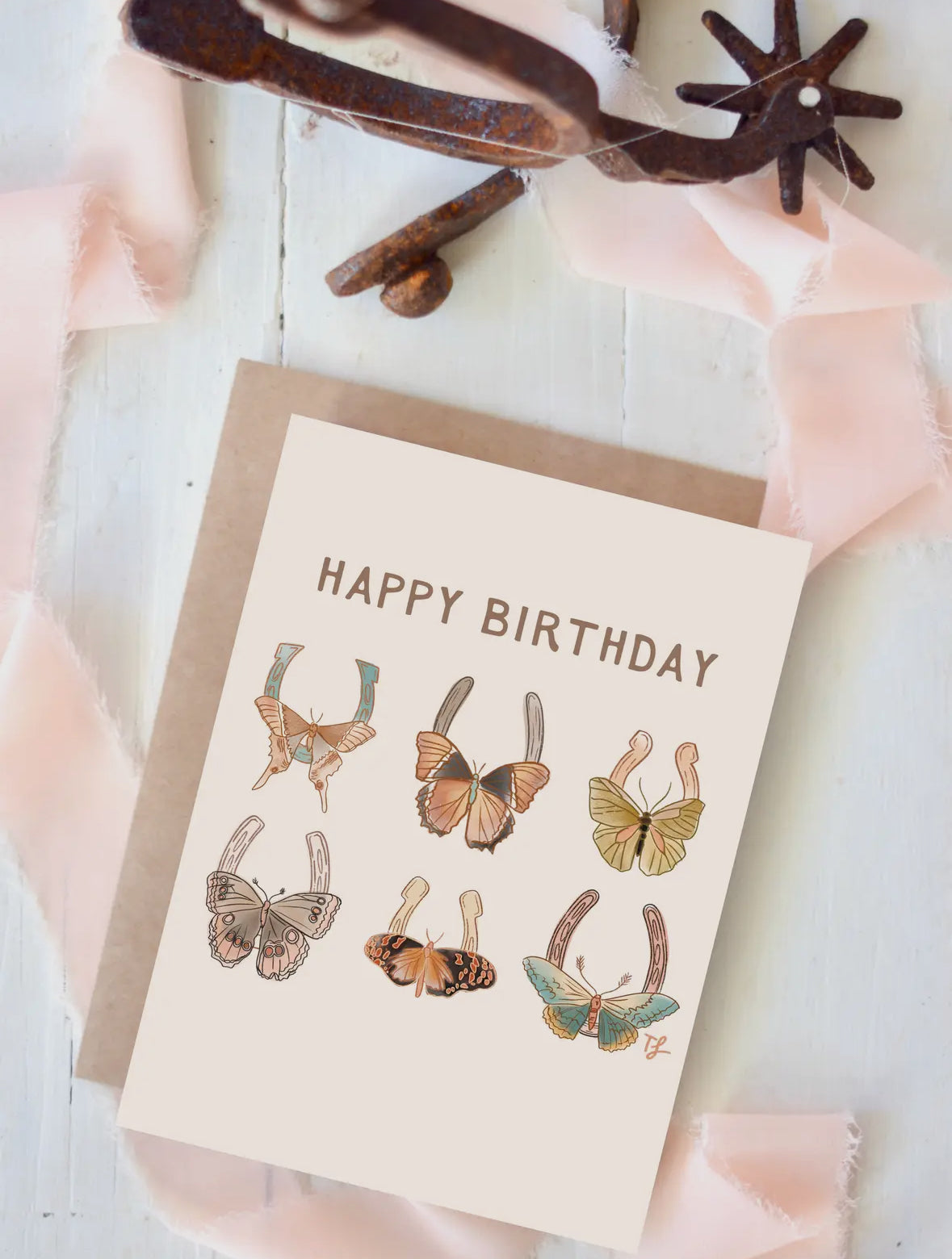 Happy Birthday Butterfly Horseshoe Birthday Card