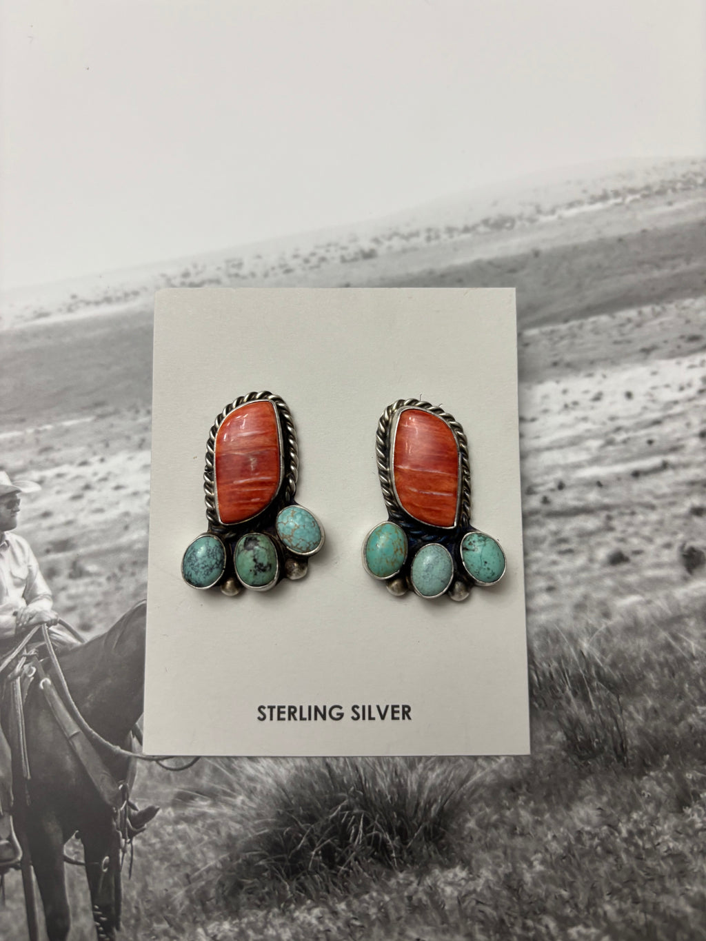 The Spring Red Spiny/Turquoise Earrings
