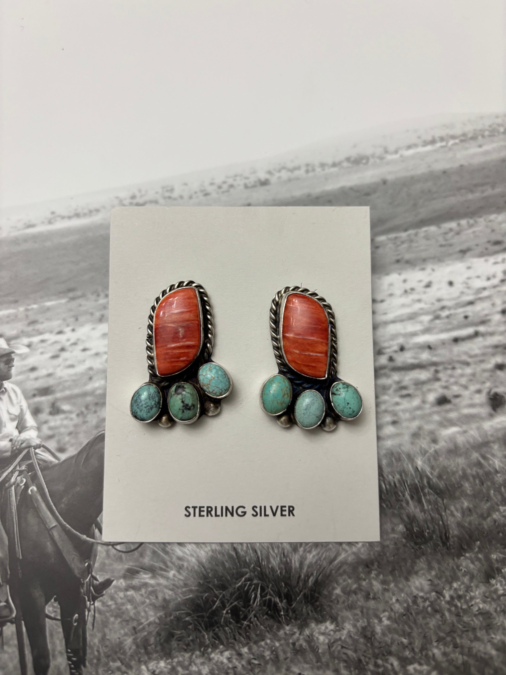 The Spring Red Spiny/Turquoise Earrings