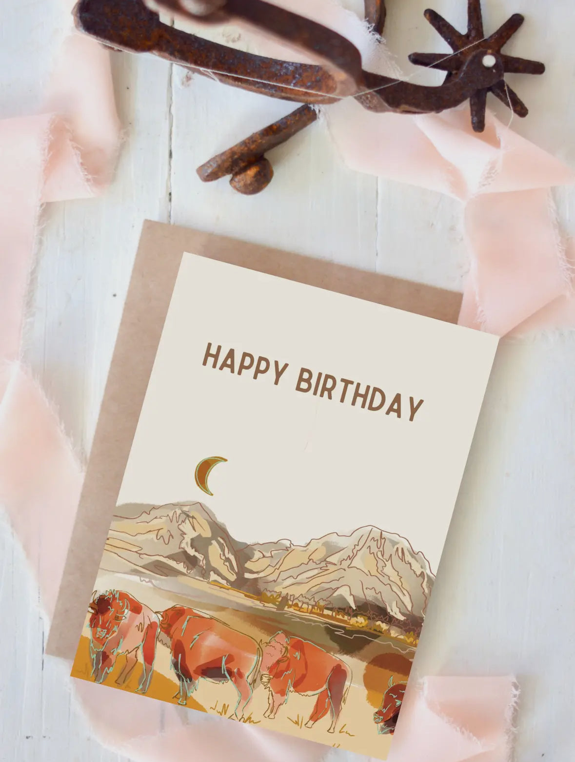 Moon Rise Bison Prairie Happy Birthday Card