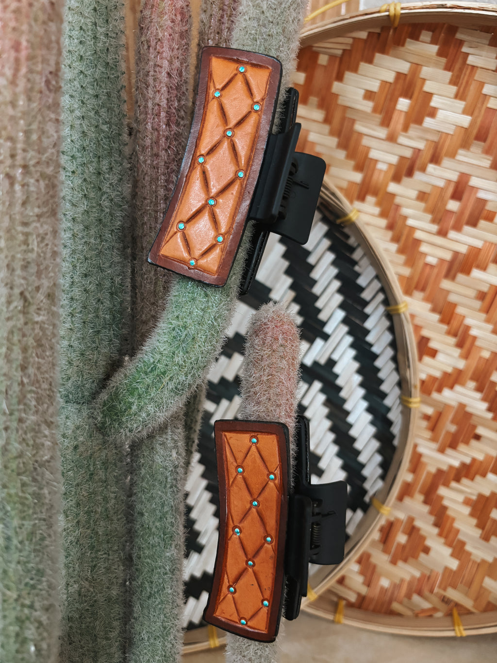 Hand Tooled Large Claw Clip - Quilted