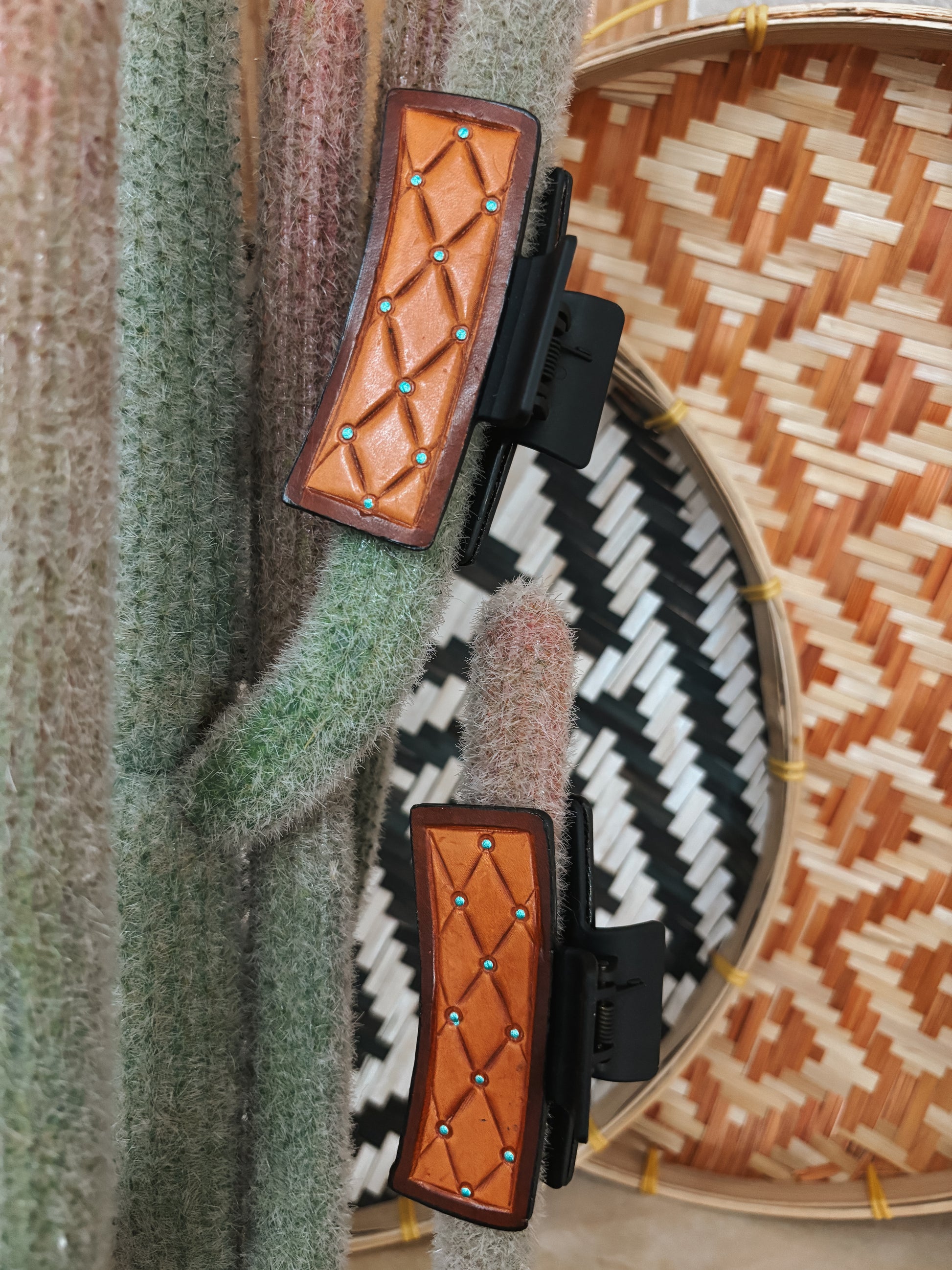 Hand Tooled Large Claw Clip - Quilted