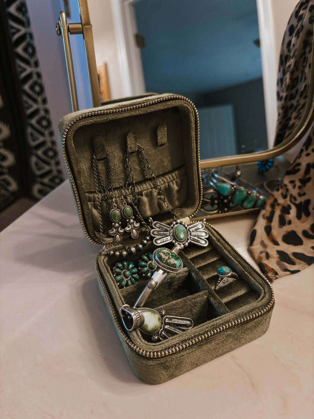 Mini Travel Jewelry Case - Olive