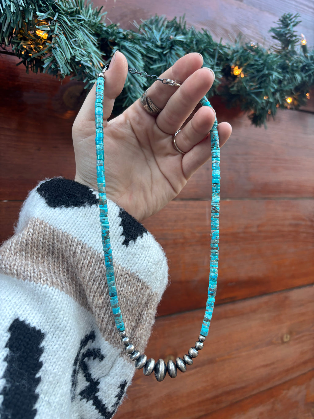 Turquoise Heishi + Rondelle Pearl Necklace