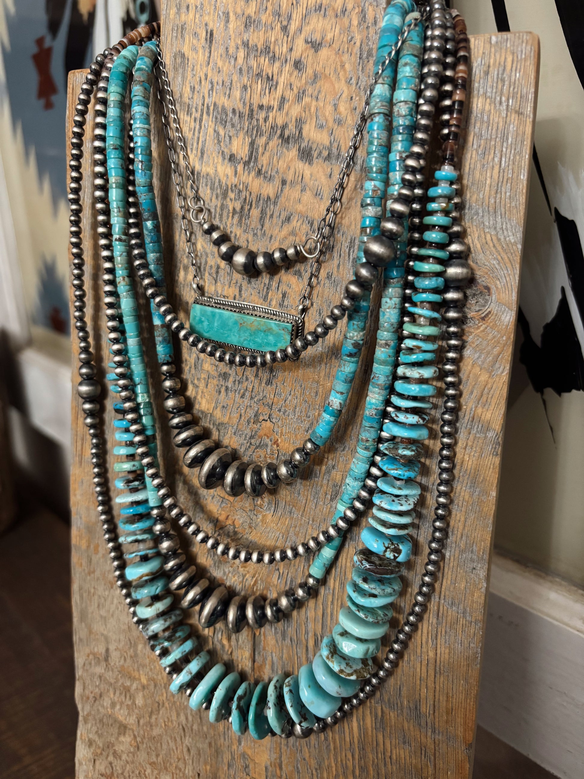 Turquoise Heishi + Rondelle Pearl Necklace
