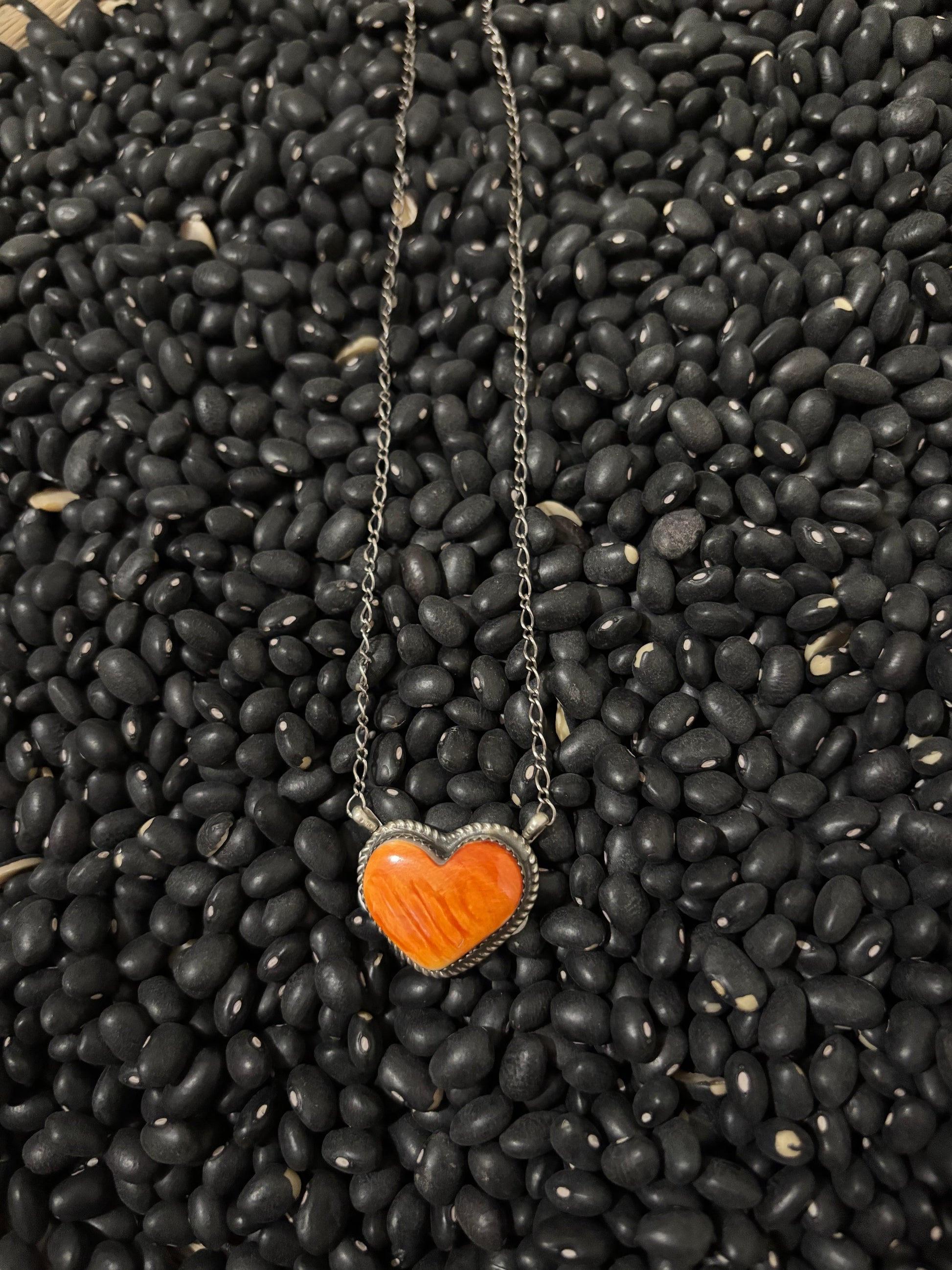 Donovan Nez Orange Spiny Heart Necklace