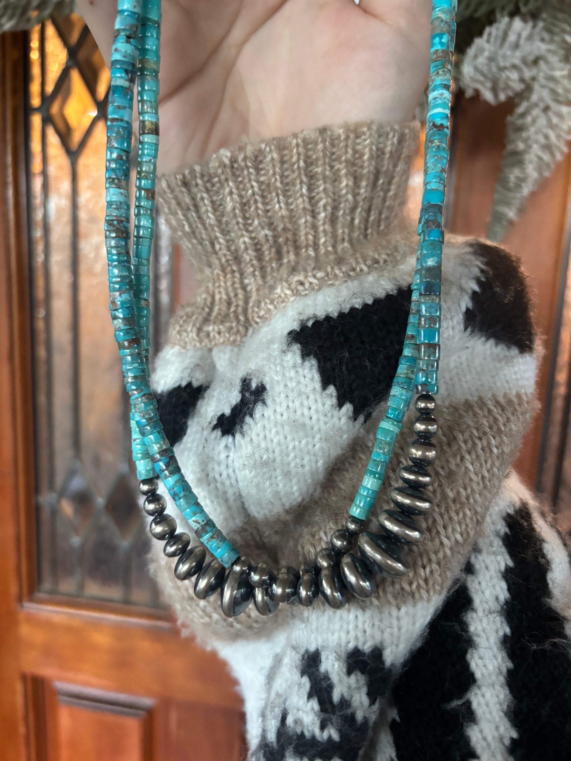 Turquoise Heishi + Rondelle Pearl Necklace