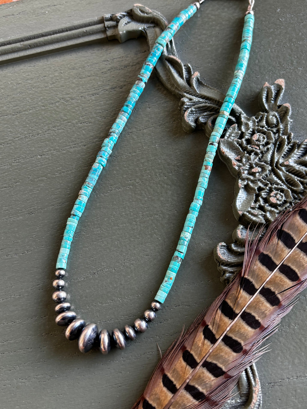 Turquoise Heishi + Rondelle Pearl Necklace