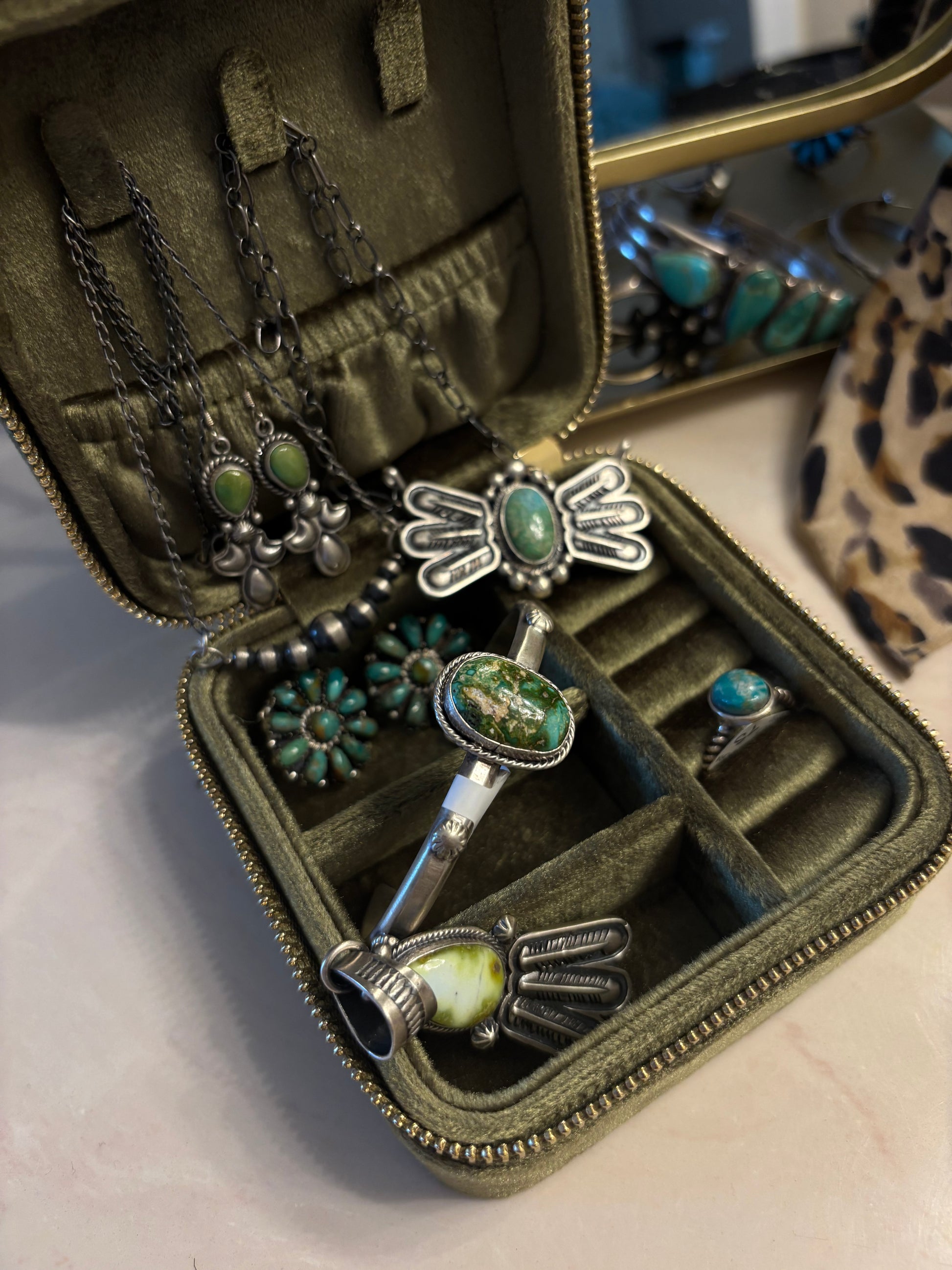 Mini Travel Jewelry Case - Olive