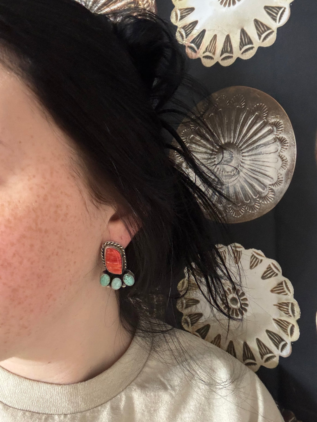 The Spring Red Spiny/Turquoise Earrings