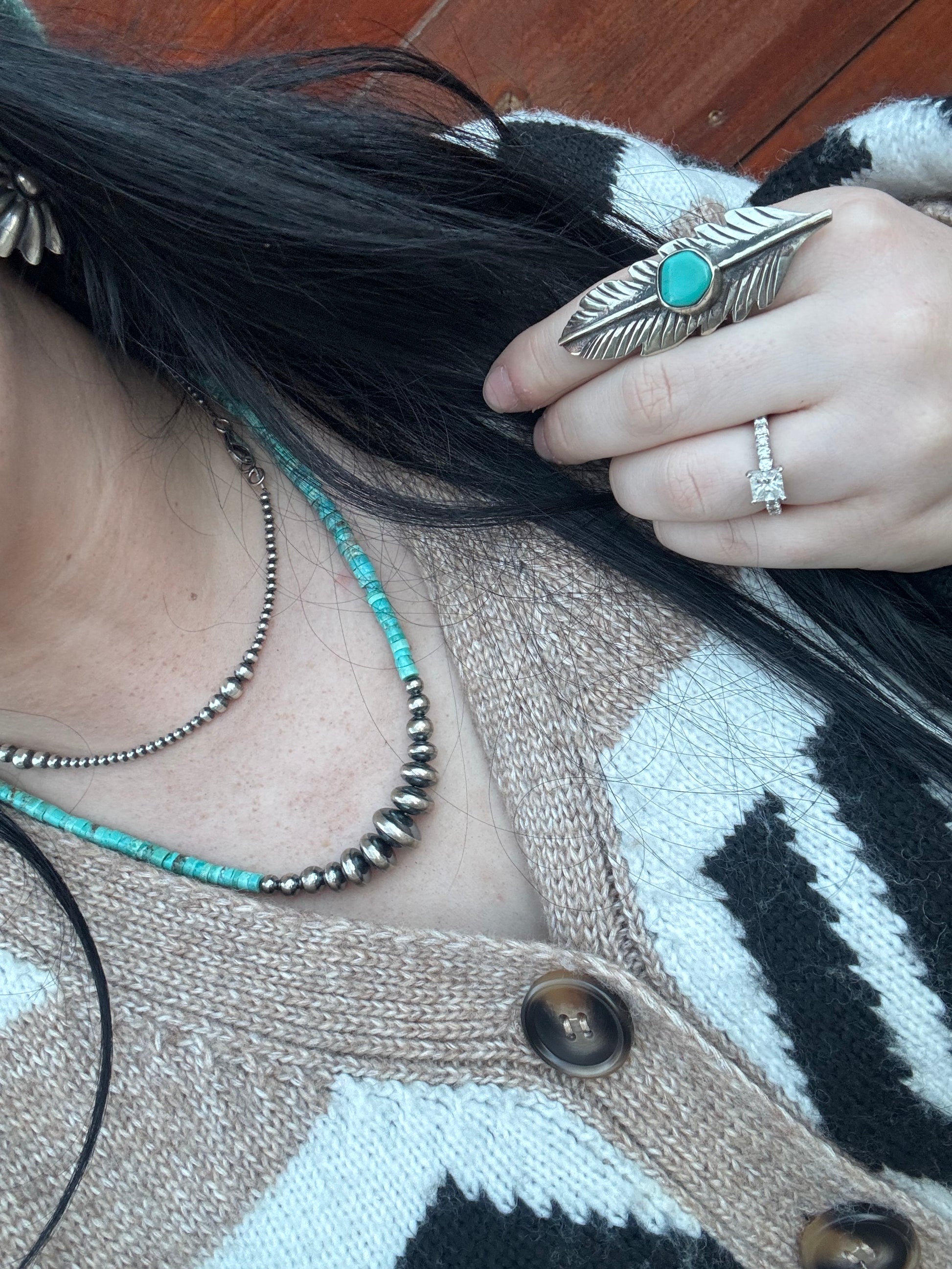 Turquoise Heishi + Rondelle Pearl Necklace